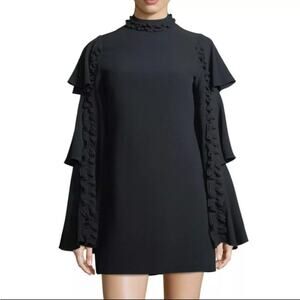 Alexis Black Marianne Tiered Bell-Sleeve Crepe Mini Dress Ruffled Trim Small